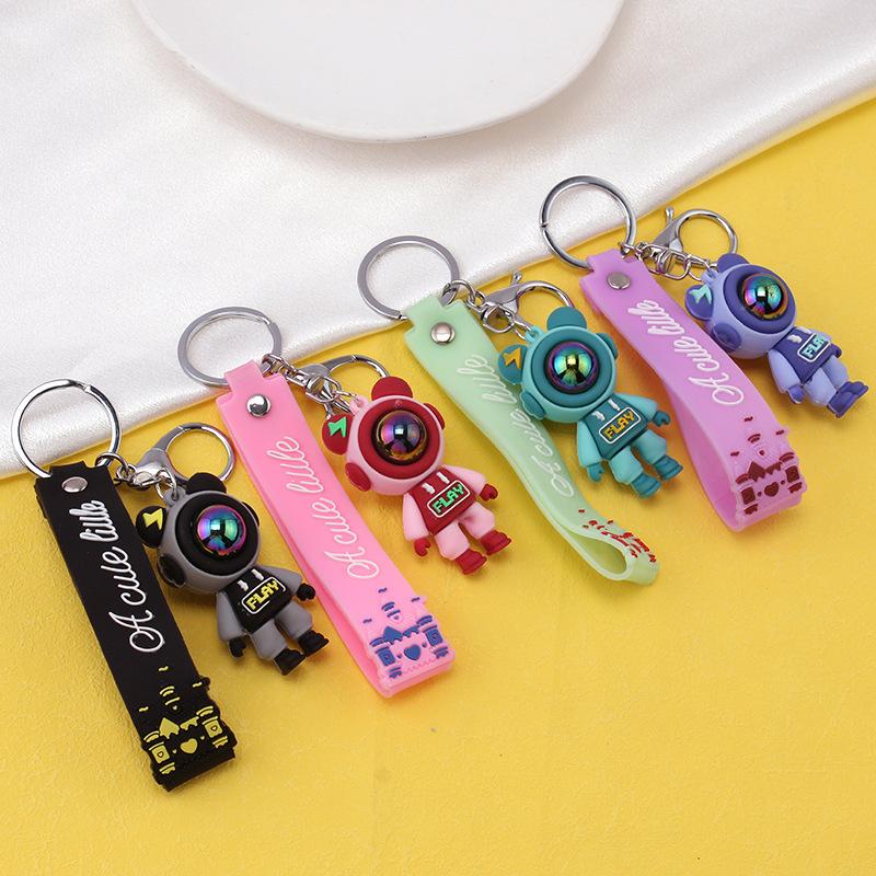 Cute lightning bear key pendant couple bag pendant key chain ins cartoon doll soft pottery key chain