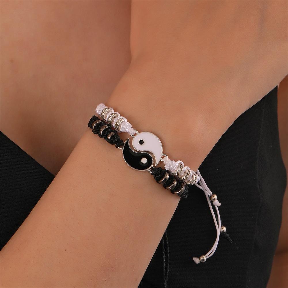 Alloy Yin Yang Tai Chi Bracelet Simple Adjustable Gossip Hand Woven Hand Rope Couple Jewelry