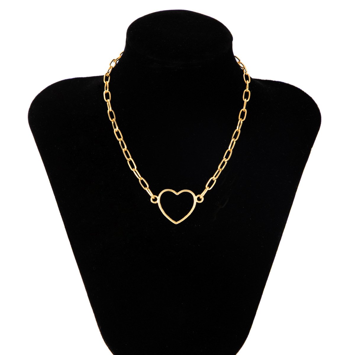 Jewelry Versatile Hollow Geometric Necklace Simple Cross Chain Heart Shape Single Layer Clavicle Necklace Women