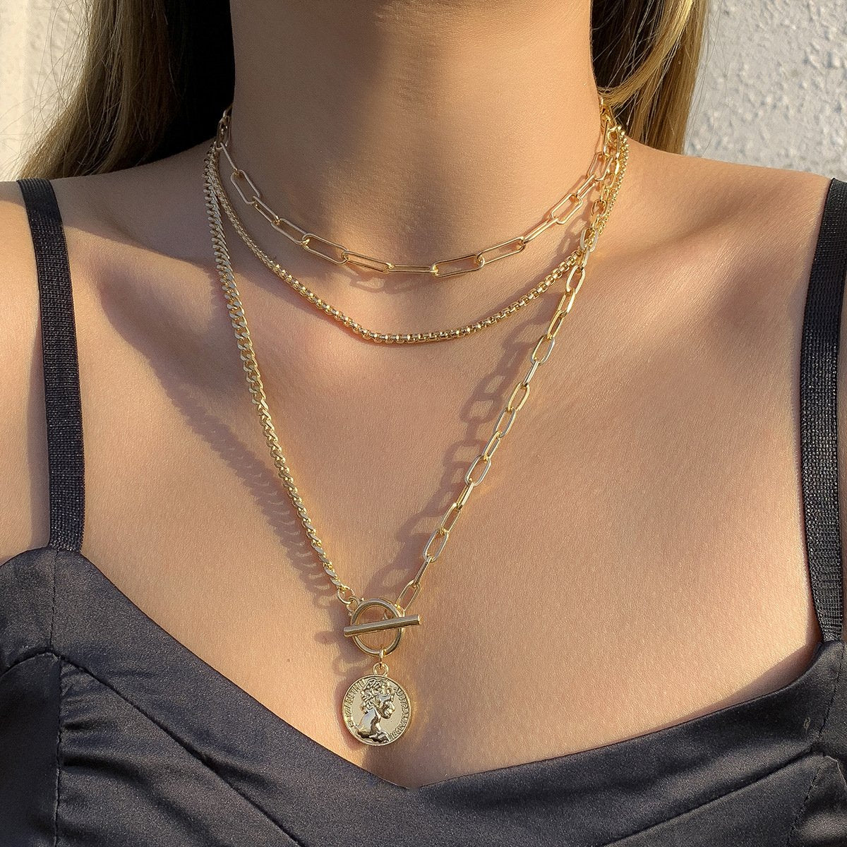 Jewelry Personality Cross Chain Set Necklace Retro Cold Stitching Embossed Portrait Necklace