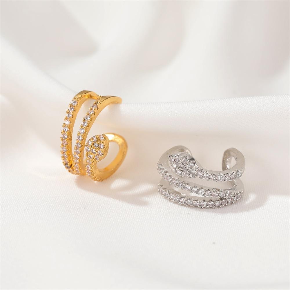 Retro diamond-studded snake-shaped ear clips without ear holes ins fashion personality simple c-shaped ear bone clip versatile earrings