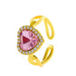 Ins exquisite pink crystal love ring women's retro palace diamond heart geometric opening index finger ring