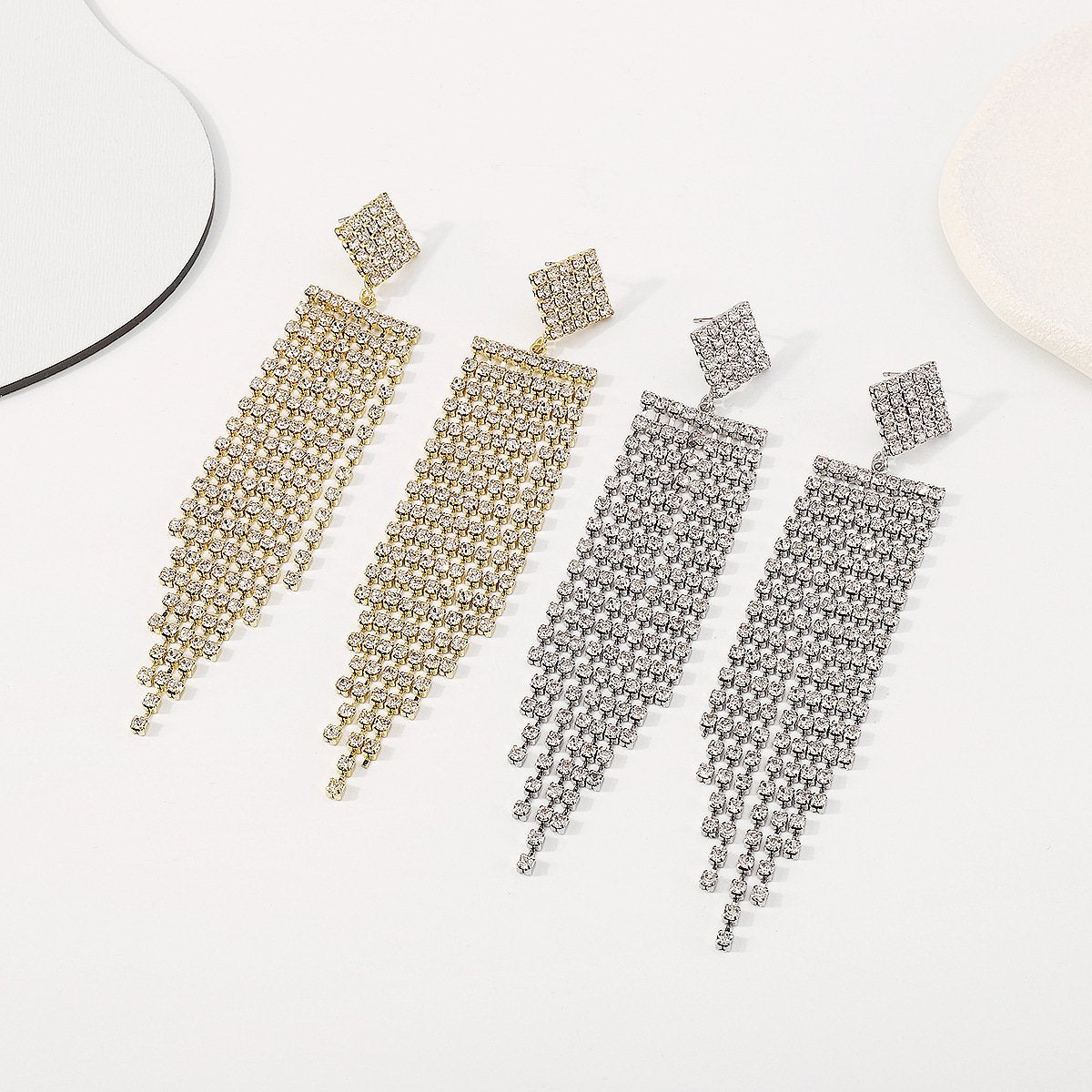 E1738 Jewelry Long Rhinestone Tassel Exaggerated Earrings Personality Temperament Internet Celebrity Earrings Female