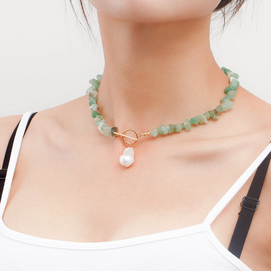 Jewelry Large Shaped Pearl OT Buckle Necklace Female Ins Temperament Simple Emerald Turquoise Necklace