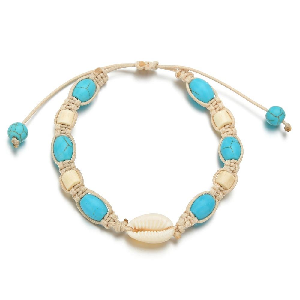 Braided Waxed Cord Turquoise Anklet Bohemian Shell Anklet Bracelet