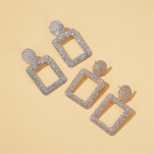 Fashion exaggerated earrings temperament flash diamond geometric square earrings retro diamond stud earrings