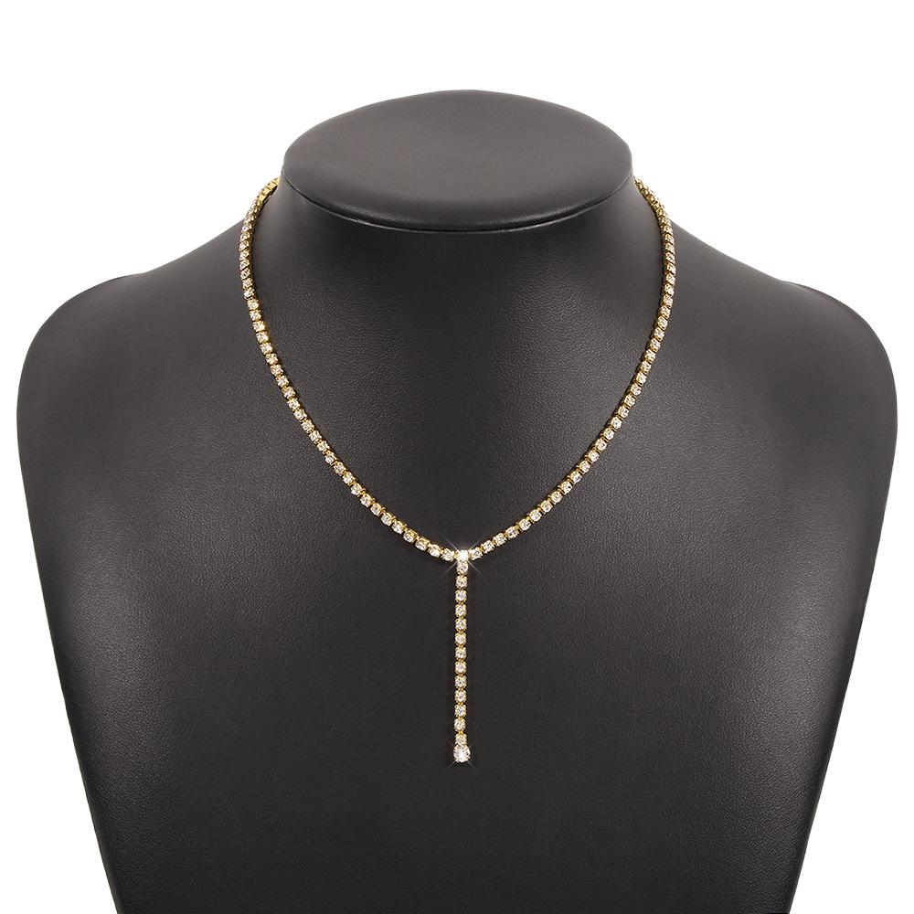 N9762 Fashion Simple Necklace Geometric Y-shaped Retro Full Diamond Necklace Personality Creative Necklace