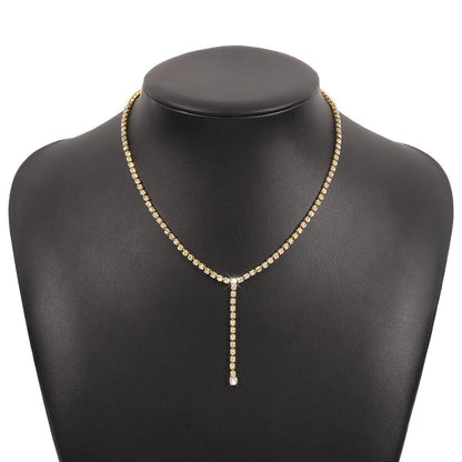 N9762 Fashion Simple Necklace Geometric Y-shaped Retro Full Diamond Necklace Personality Creative Necklace