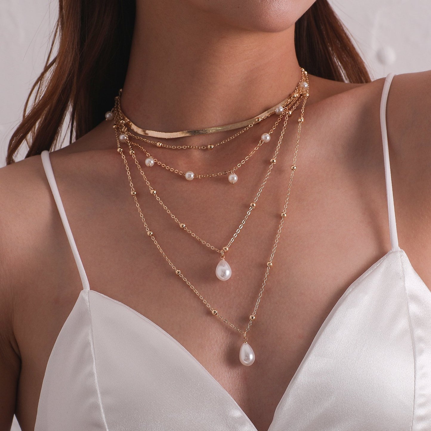 Jewelry Pearl Pendant Multilayer Bead Necklace Women's Fashion Retro Handmade Simple Necklace