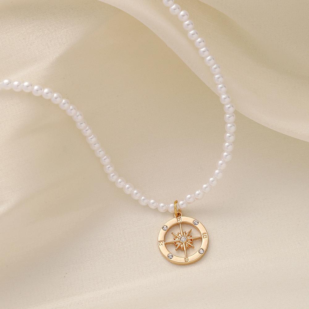 Fashion temperament small fresh short pearl anchor coin star necklace