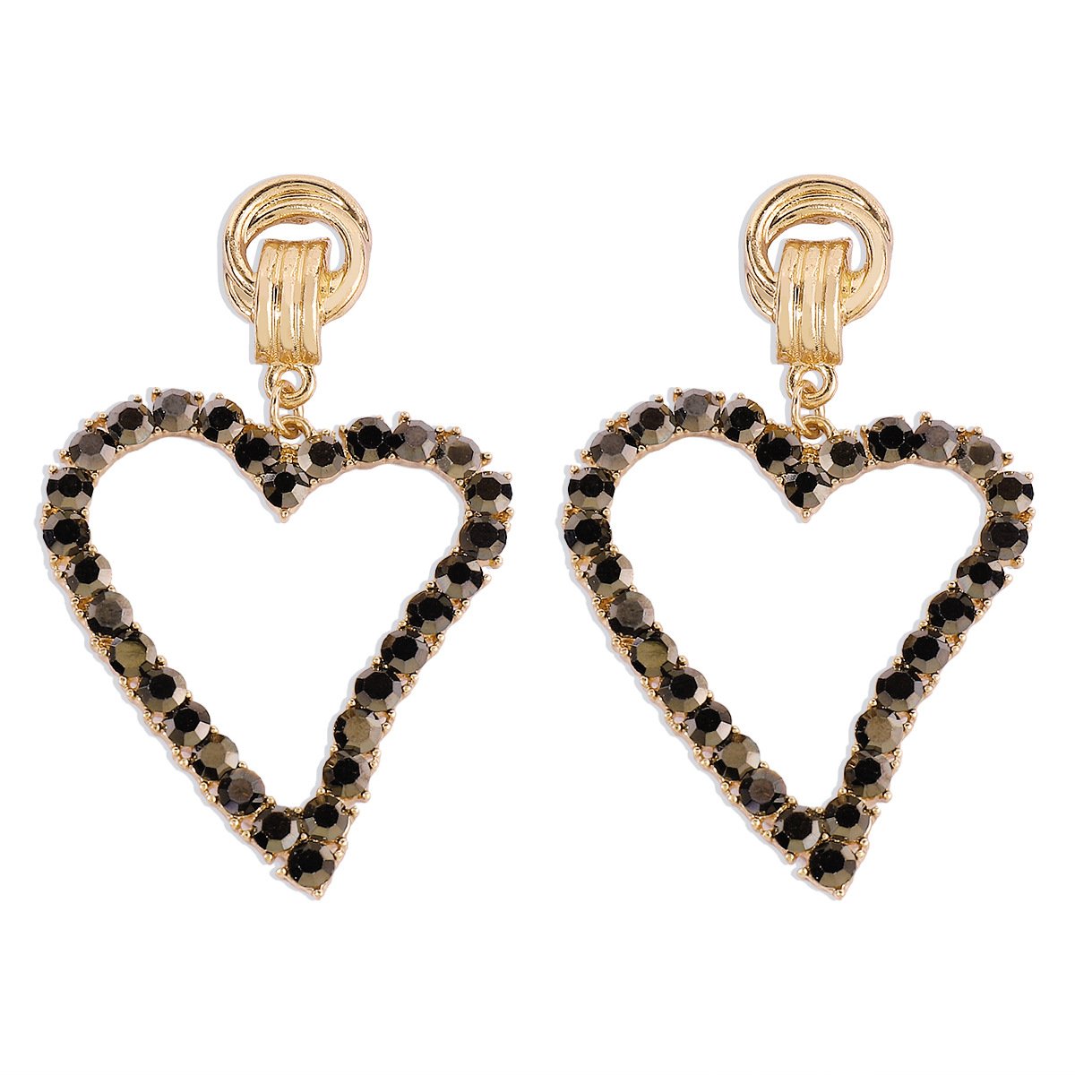 E1634 Fashion asymmetric full diamond earrings femininity age reduction hollow peach heart simple net red earrings