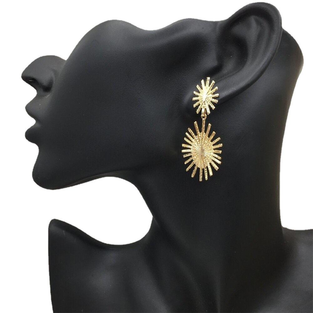 Summer Geometric Double Layer Oval Fence Fried Hair Stud Earrings Night Party Devil Eye Ornament