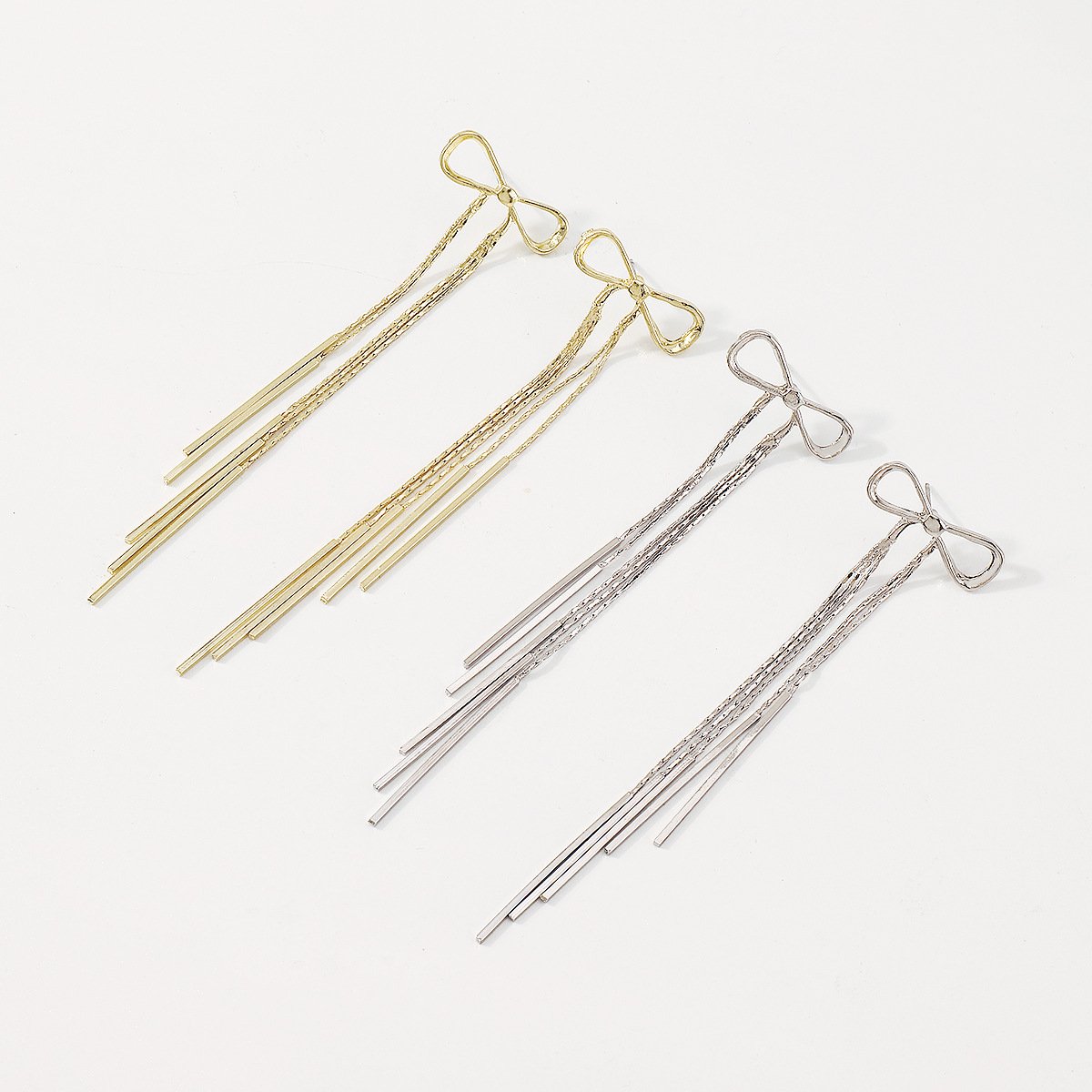 E1542 Jewelry Bow Knot Tassel Long Earrings Temperament Sweet Internet Celebrity Cold Earrings