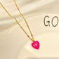 Fashion enamel dripping oil double love necklace French light luxury inlaid peach heart pendant clavicle chain simple necklace