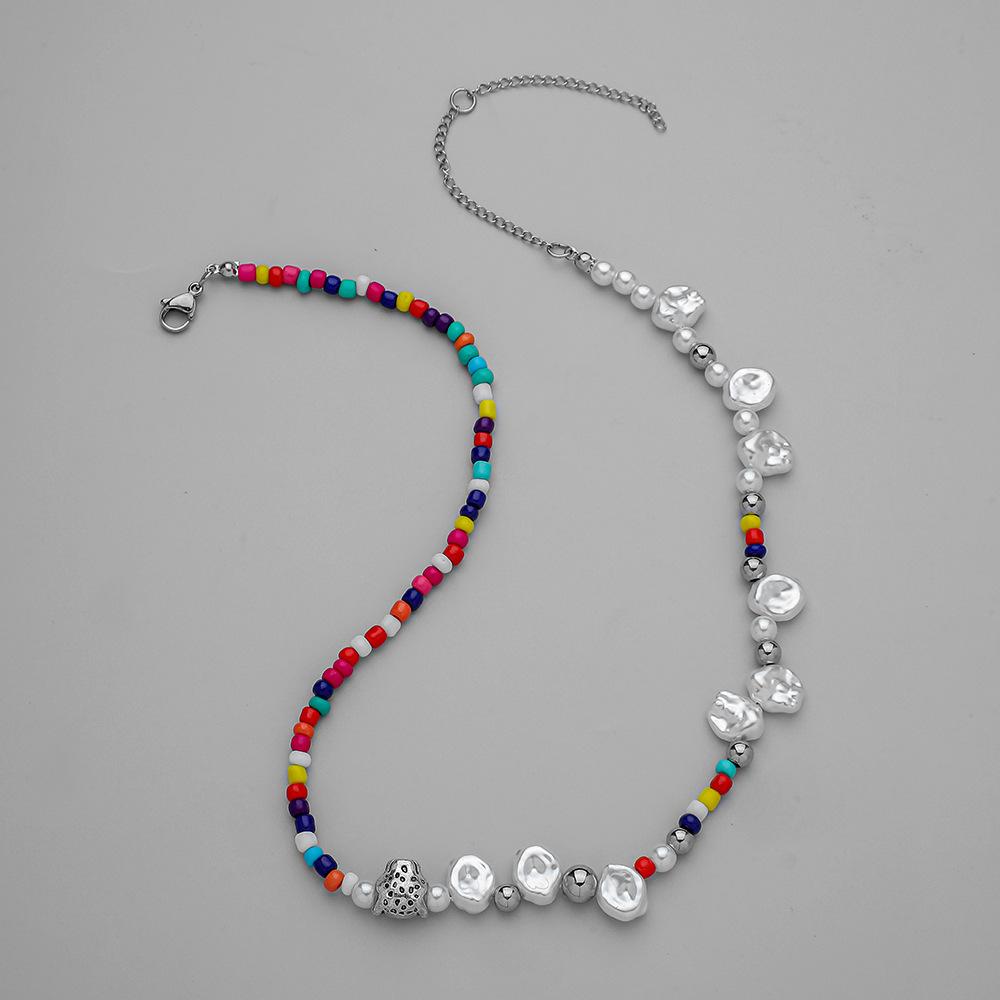 Fashion stainless steel beaded rice beads special-shaped pearl necklace trend bohemian cute tiger head pendant for men
