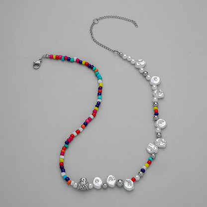 Fashion stainless steel beaded rice beads special-shaped pearl necklace trend bohemian cute tiger head pendant for men