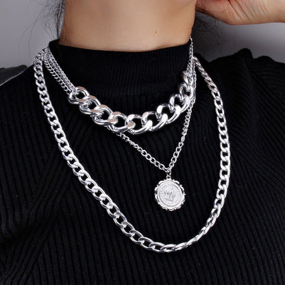 Jewelry Personality Exaggerated Chain Necklace Sweater Chain Simple Queen Pendant Multilayer Necklace Female