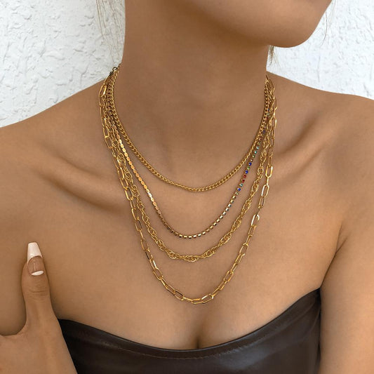 N9435 Personalized Exaggerated Chain Necklace Hip-Hop Punk Diamond Necklace Hollow Retro Multilayer Necklace