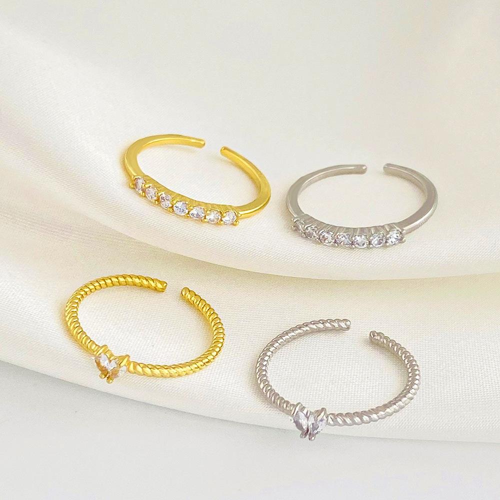 ins zircon love ring set fashion light luxury niche design geometric opening index finger ring two-piece set