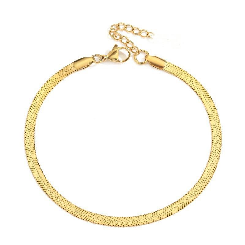 Blade Anklet Titanium Steel Material Non-fading Hypoallergenic Plated 18K Real Gold Flat Snake Chain