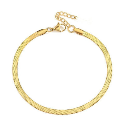 Blade Anklet Titanium Steel Material Non-fading Hypoallergenic Plated 18K Real Gold Flat Snake Chain