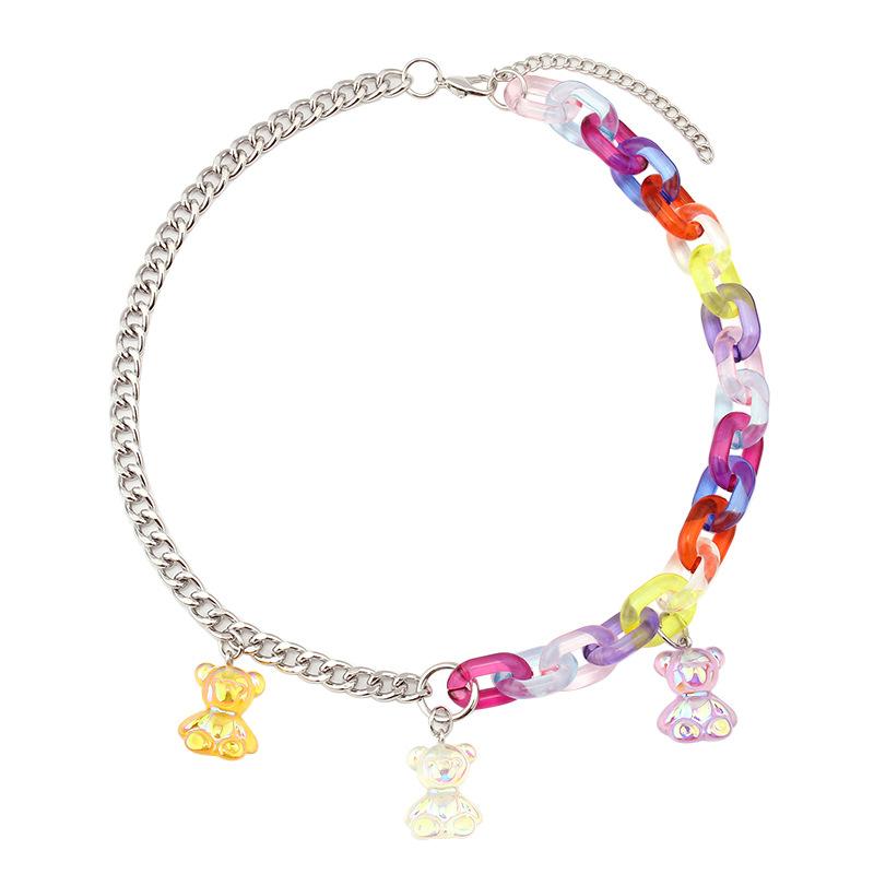 Personalized color smiley bear necklace for men and women fashion hip-hop couple pendant retro jewelry necklace