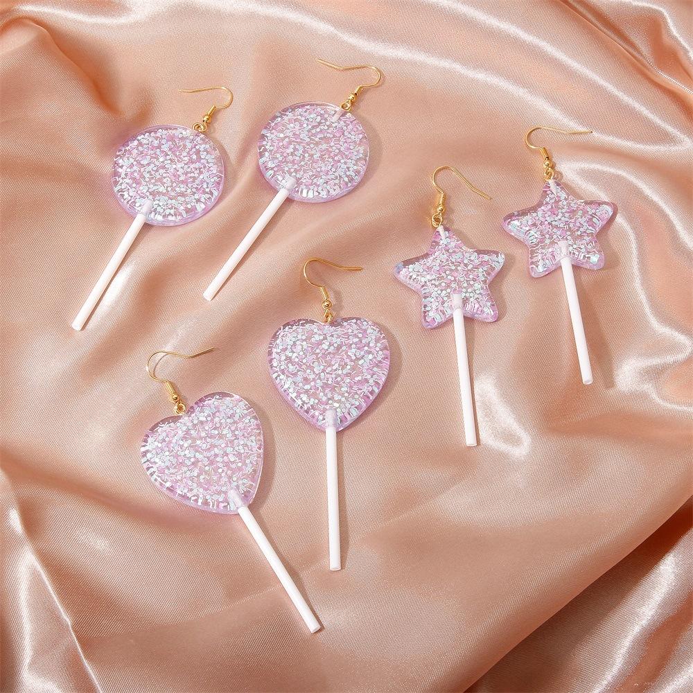 Transparent Love Lollipop Earrings Personality Creative Exaggerated Peach Heart Star Earrings Jewelry Female