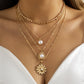 Jewelry Temperament Retro Pearl Sunflower Pendant Necklace Versatile Metal Chain Clavicle Necklace