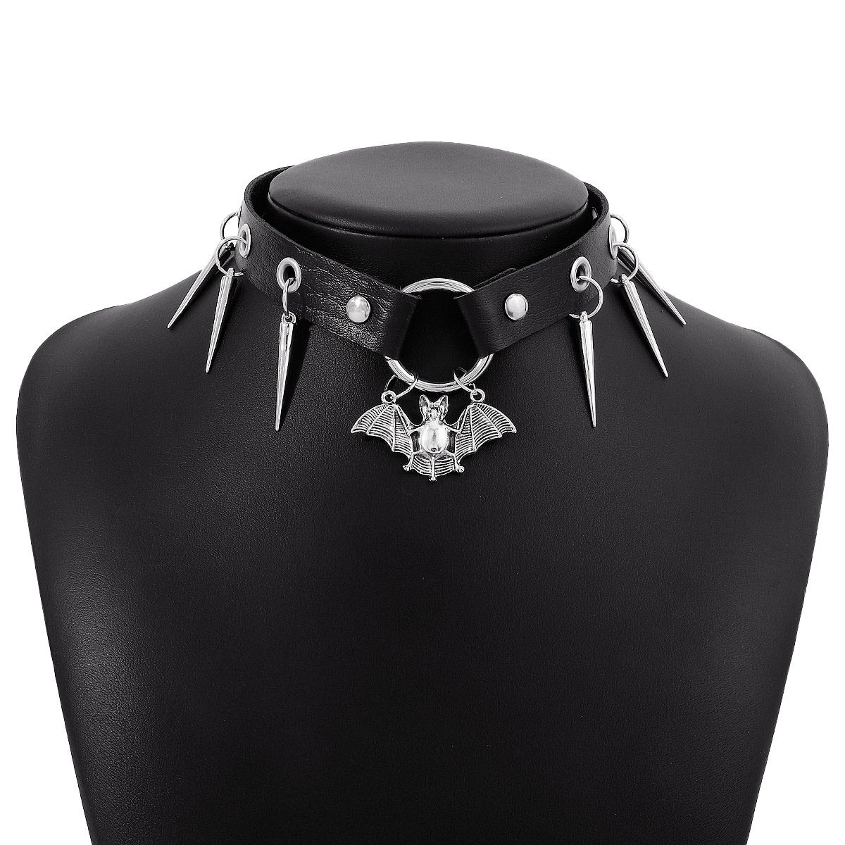 N163 Punk Rock Fan Necklace Gothic Leather Hip Hop Snake Rivet Bondage Collar Clavicle Chain