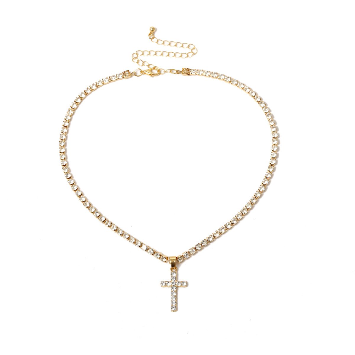 Popular ins minimalist all-match cross rhinestones full of diamonds bm girl cold necklace collarbone chain