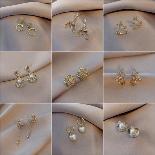 Temperament Diamond Tassel Earrings Female Earrings Frosty Simple Pearl Love Moon Fishtail Earrings