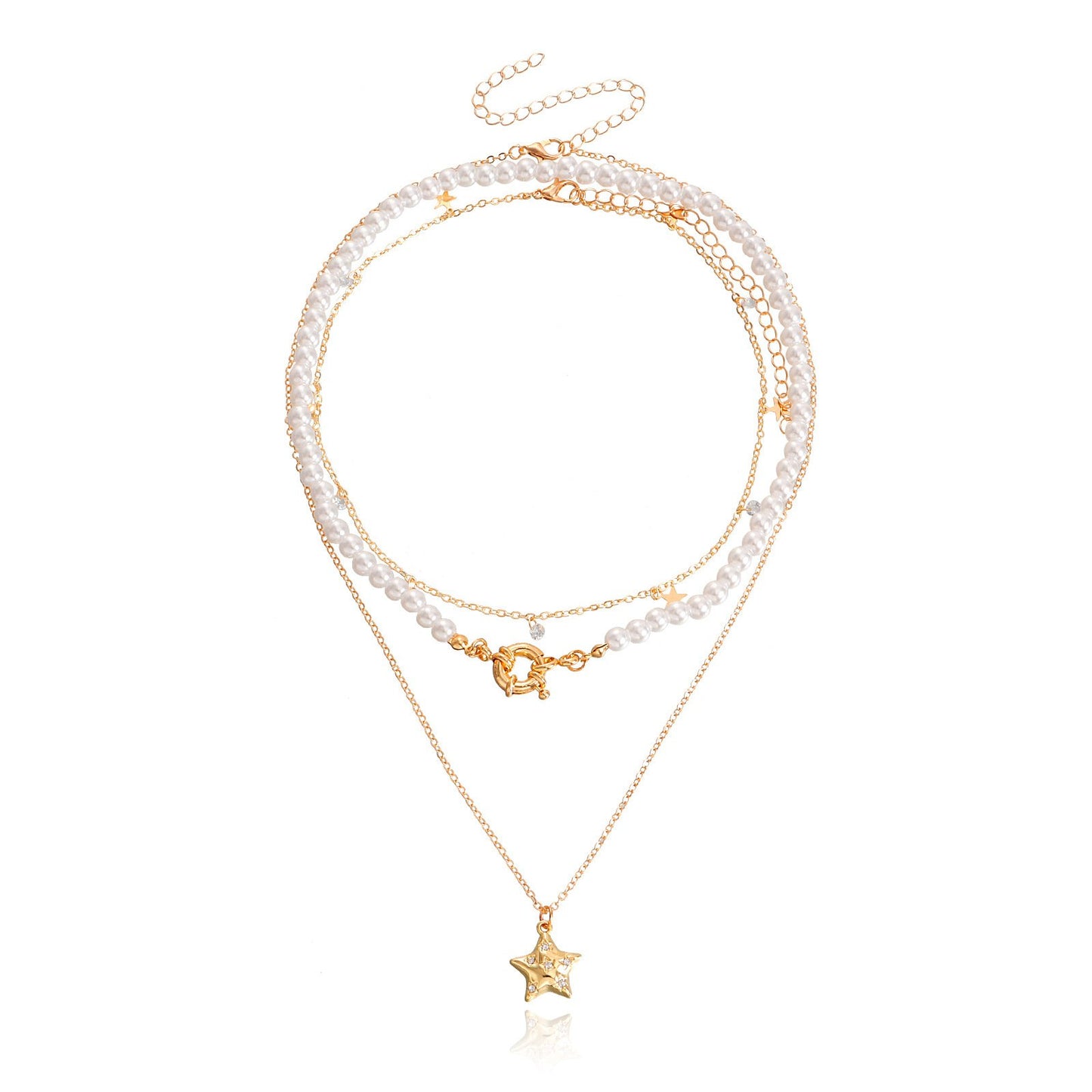 Jewelry ins five-pointed star zircon tassel simple all-match multi-layer necklace collarbone chain female