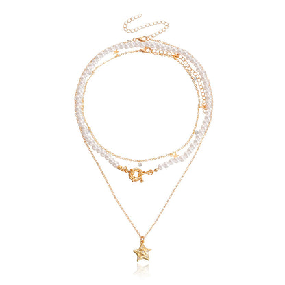 Jewelry ins five-pointed star zircon tassel simple all-match multi-layer necklace collarbone chain female