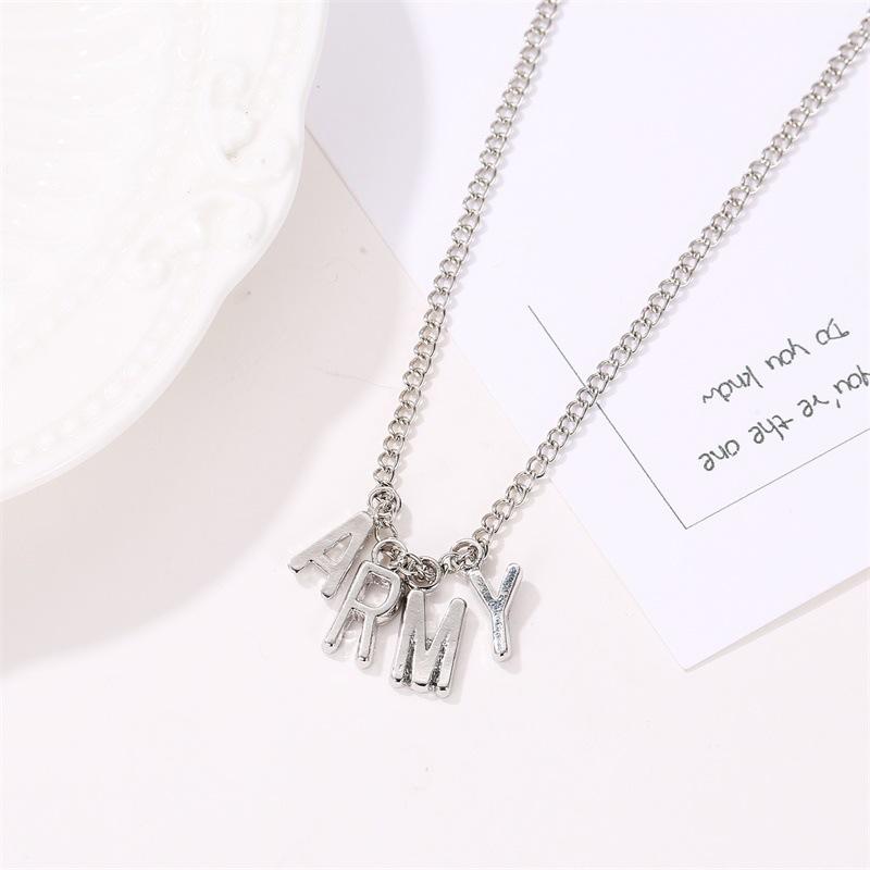 BTS bulletproof youth group men's group same style army necklace fashion men and women letter clavicle chain necklace