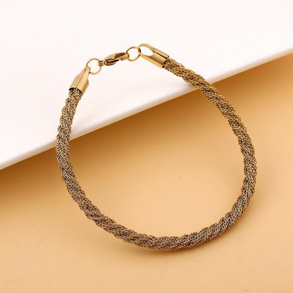 Men's Stainless Steel Vacuum Gold Plated Bracelet Fashion Simple Mesh Twist Chain Bracelet