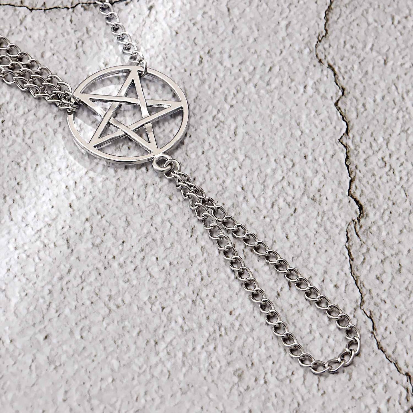 Jewelry Fashion Geometric Big Circle Pentagram Finger Chain Bracelet Hip Hop Exaggerated Trendy Female Hand Jewelry