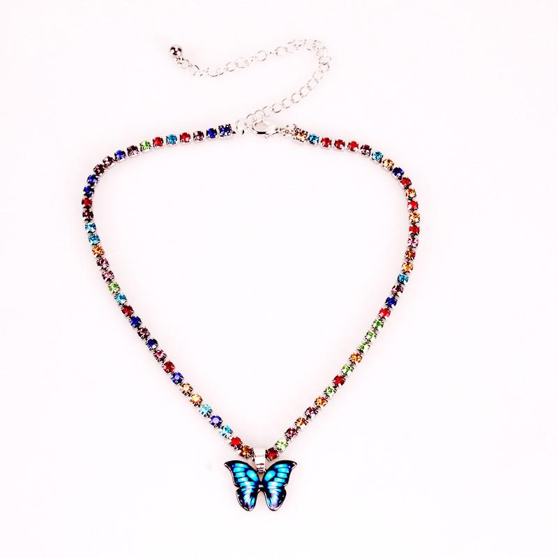Accessories Personalized Colorful Claw Chain Drill Necklace Simple Drip Oil Symphony Butterfly Pendant Necklace