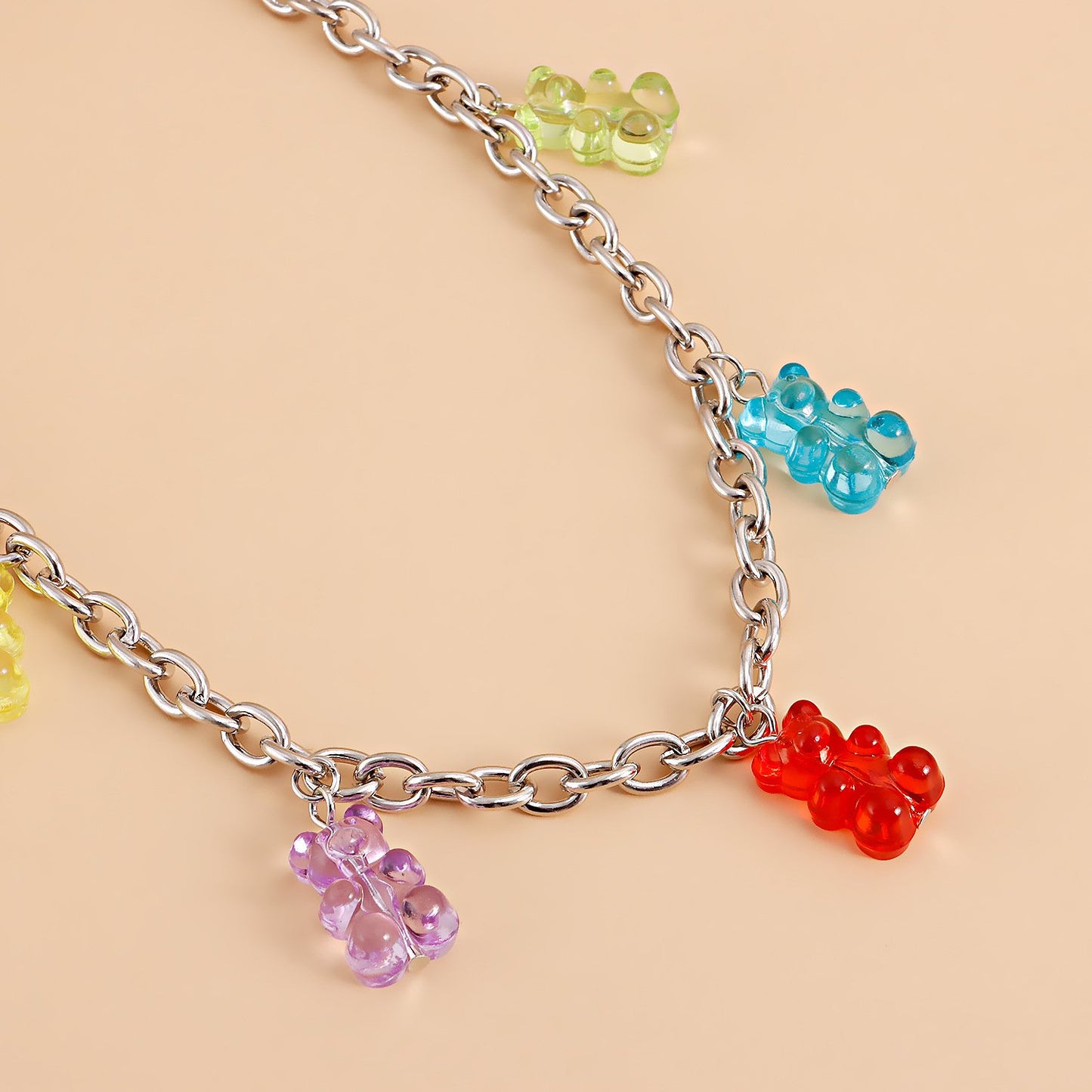 Jewelry geometric exaggerated O word chain colorful bear pendant necklace femininity small fresh necklace