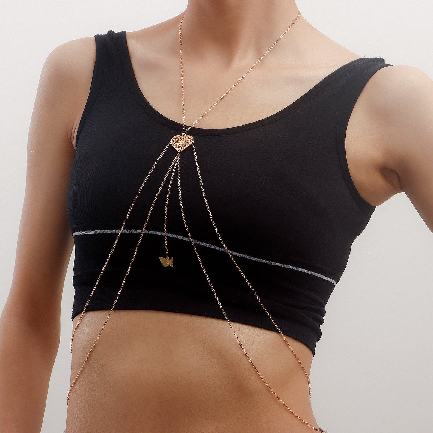 Body chain jewelry ins geometric hollow butterfly pendant metal chest chain body chain female sexy hot girl