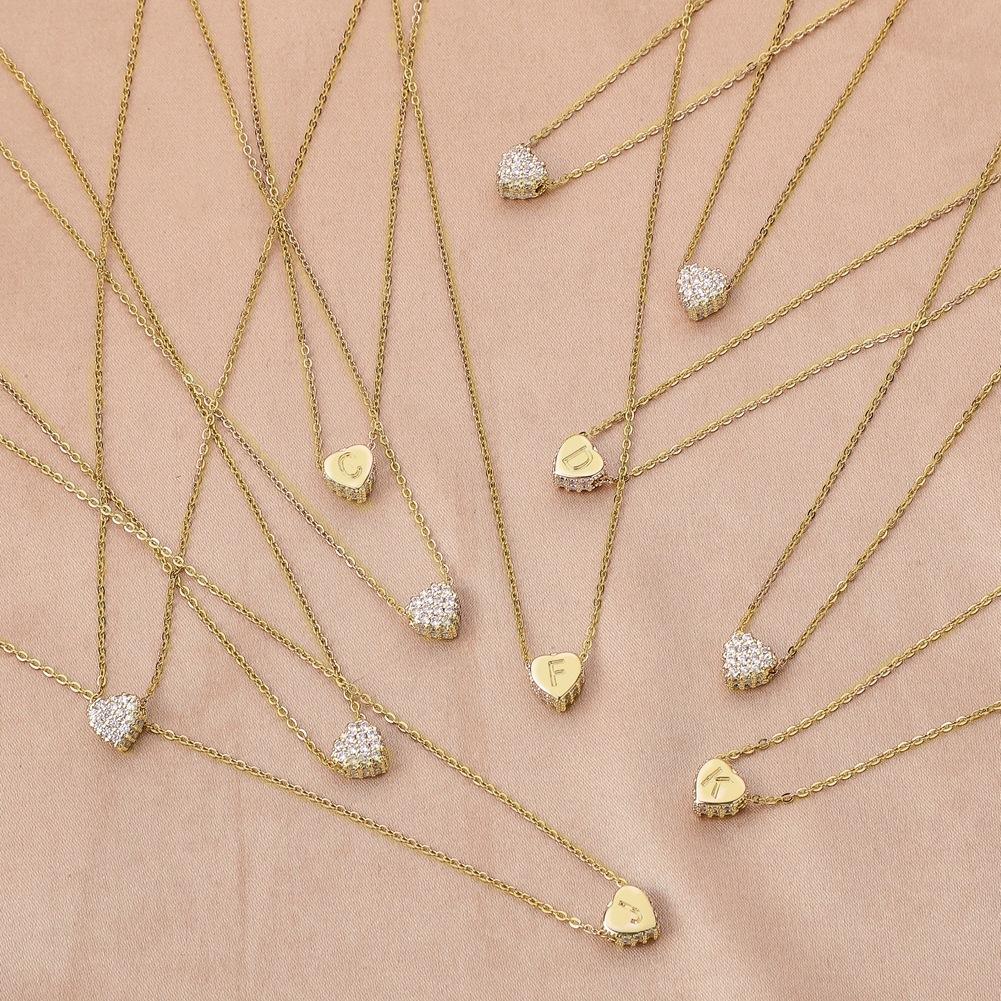 Fashion full of diamond love letter small necklace diamond personality simple temperament elegant trend clavicle chain