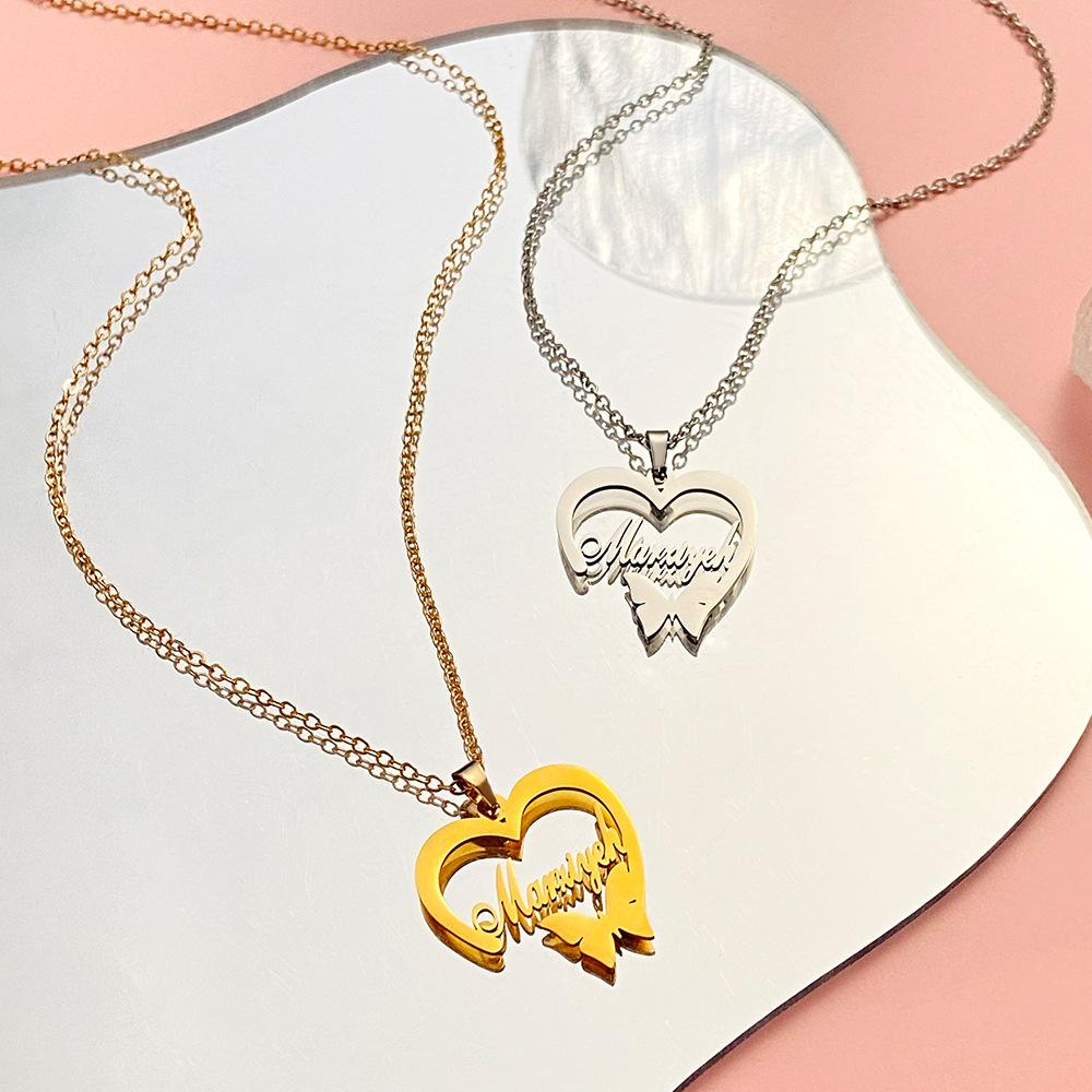 ins stainless steel hollow love necklace fashion creative English letter butterfly clavicle chain net red necklace