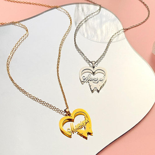 ins stainless steel hollow love necklace fashion creative English letter butterfly clavicle chain net red necklace