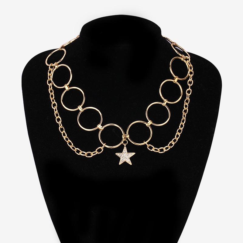 Jewelry Personality Creative Hollow Ring Chain Necklace Female Simple Diamond Pentagram Pendant Necklace