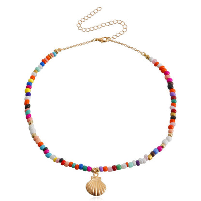 Jewelry Bohemian Color Large Rice Bead Necklace Beach Shell Scallop Pendant Necklace Female