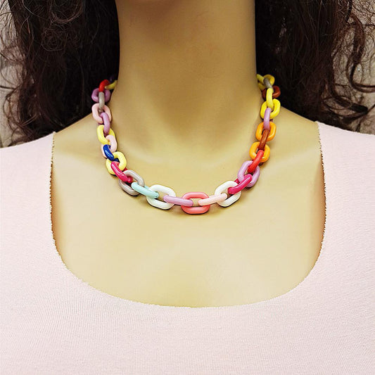 Jewelry Fashion Personality Colorful Candy Color Necklace Bracelet Female Hip Hop Necklace Set Chain