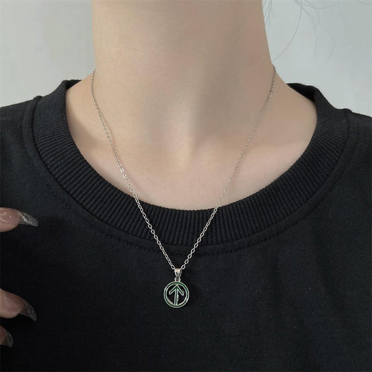 Fashion creative itinerary code square brand pendant necklace men and women with the same style personality green arrow can pass clavicle chain tide