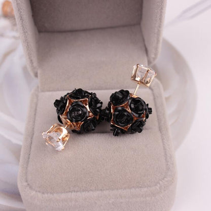 Fashion rose double-sided zircon earrings popular flower double-sided wearable earrings jewelry