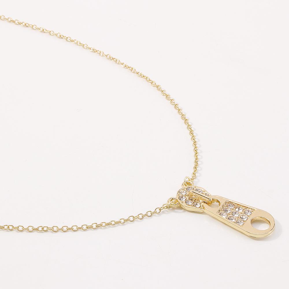 N842 micro-inlaid personalized necklace women's zipper buckle retro niche creative simple clavicle chain