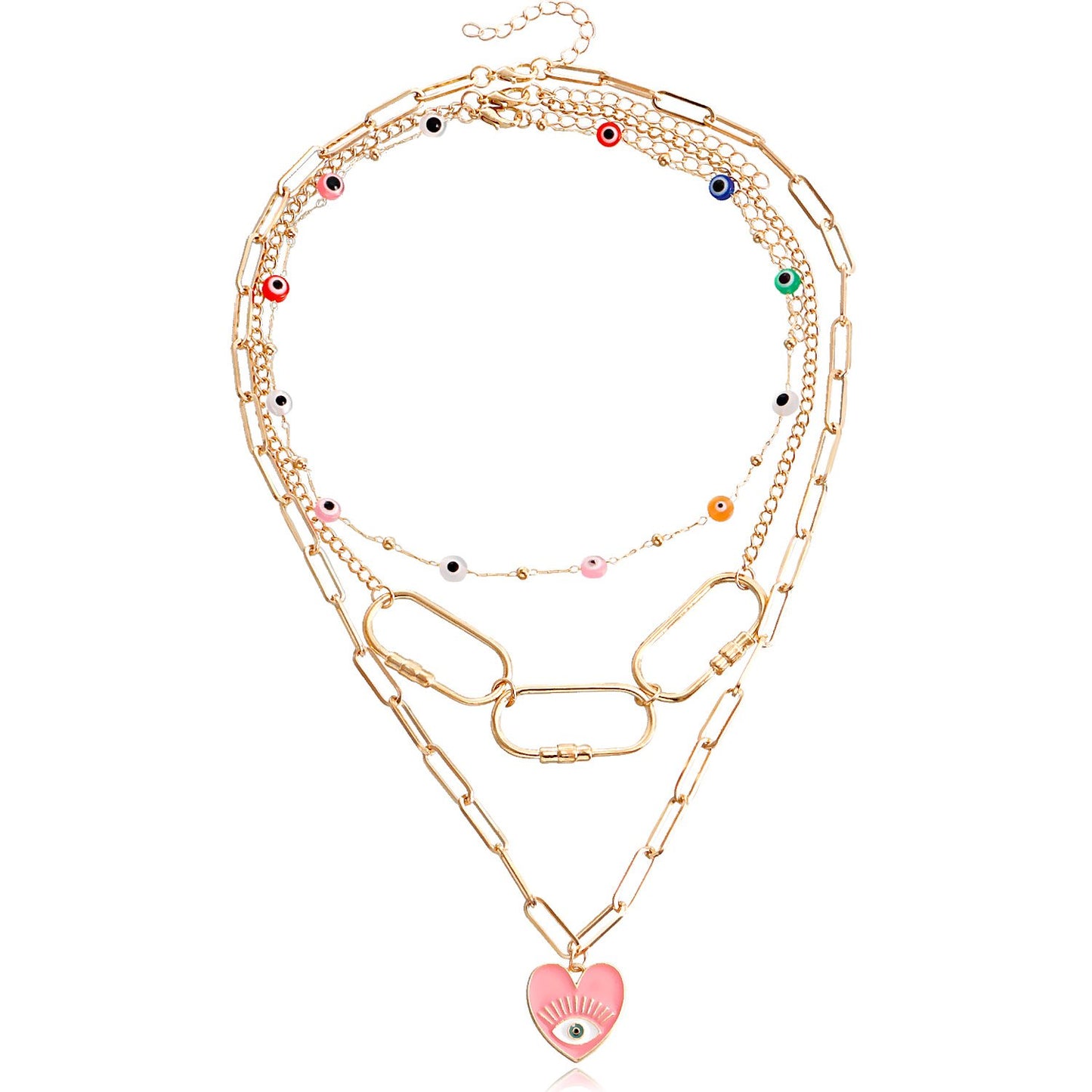 Jewelry trendy multi-layer colorful devil's eye pink love eye pendant necklace female
