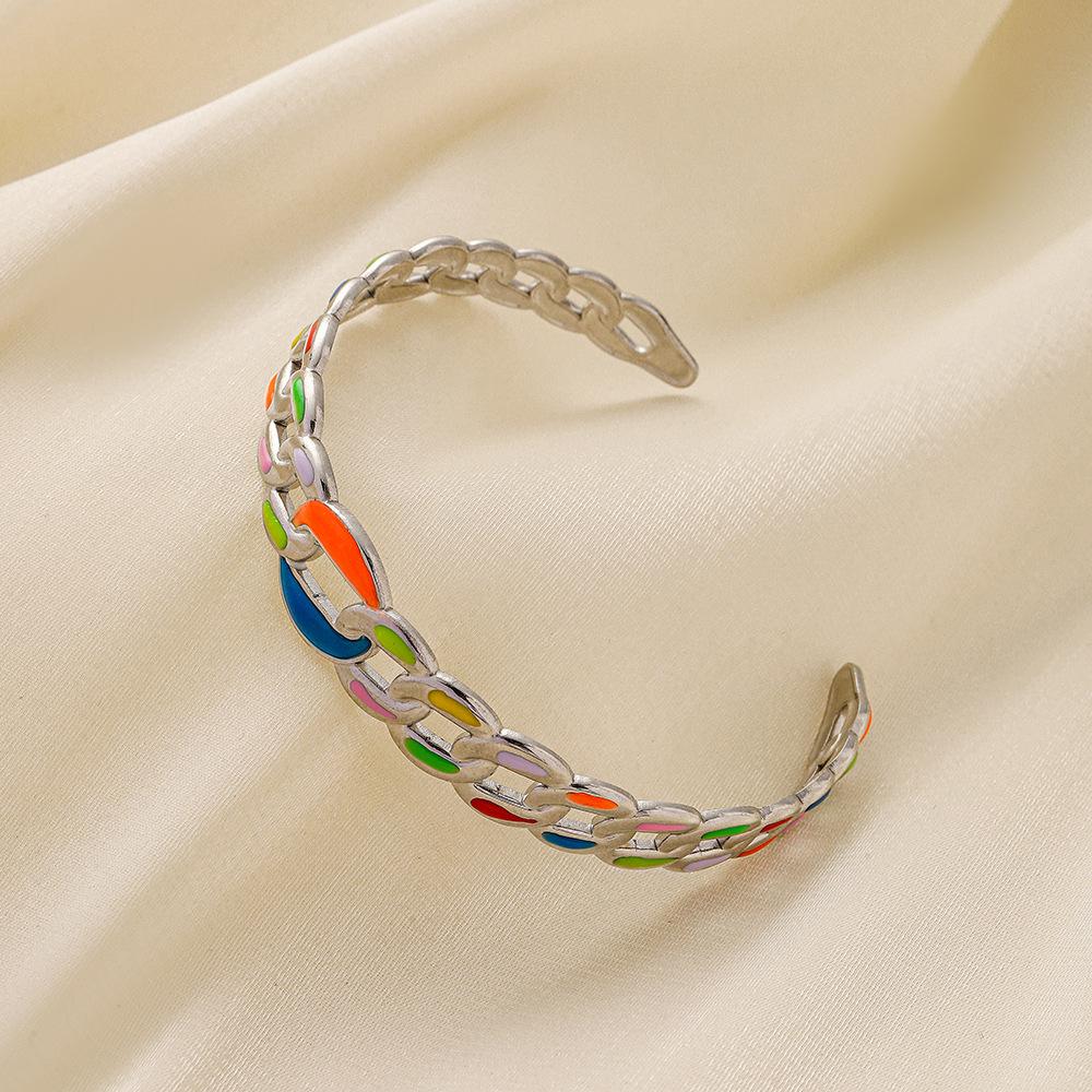 Twist Braided Geometric Creative Ladies Stainless Steel Opening Design Colorful Chain Painting Oil Bracelet